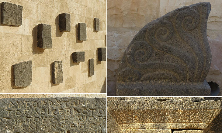 stones bearing inscriptions on display near the entrance