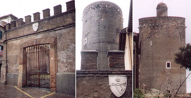 Coat of arms of the Orsini family and medieval tower