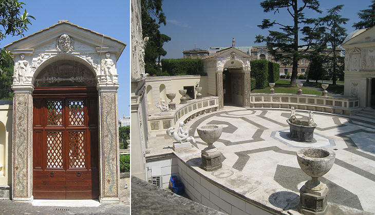 (left) One of the side entrances; (right) oval courtyard