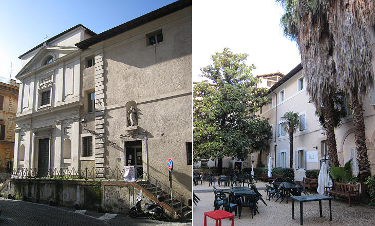 (left) Entrance from Via della Lungara; (right) courtyard