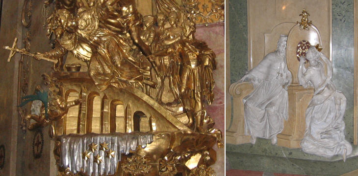 Interiors of Peterskirche and Servitenkirche showing episodes of St. John Nepomuk's life