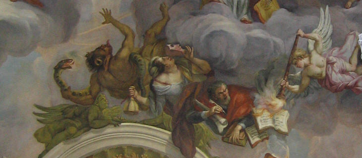 Karlskirche: ceiling of the dome painted by Johann Michael Rottmayr: defeat of the Lutheran heresy