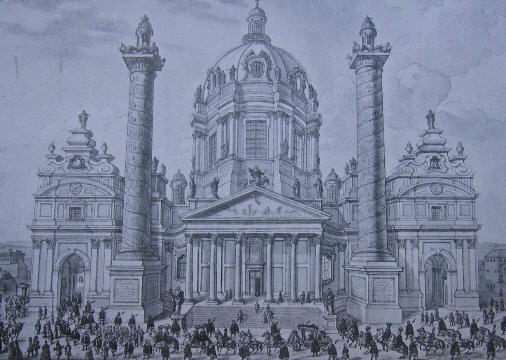 Karlskirche: etching by Johann Bernhard Fischer von Erlach