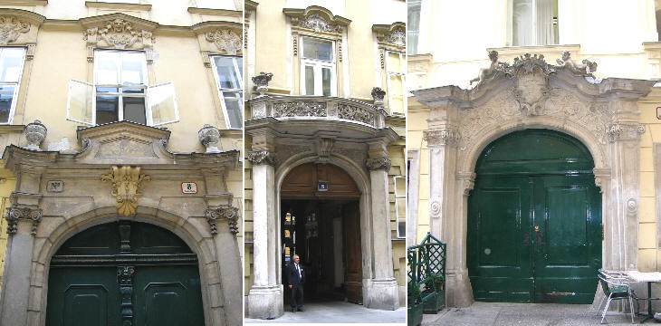 Traditional baroque portals in Annagasse 8, Johannesgasse 5 and in Dorotheergasse 2 (Bartolotti Palace)