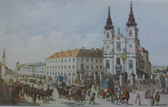XVIIIth century print showing Mariahilferkirche and Stittkirche