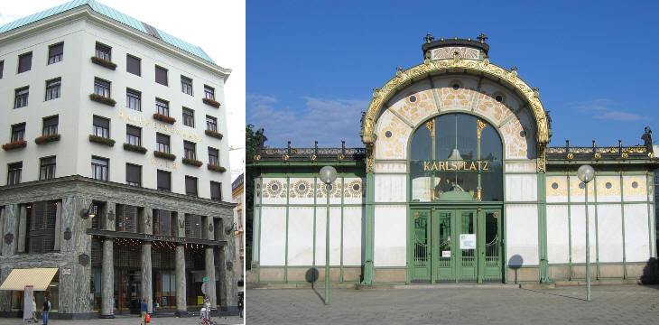 Looshaus and one of the Wagner-Pavillons