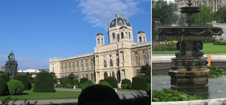 Naturhistorisches Museum and Maria-Theresien-Platz; fountain in Volksgarten