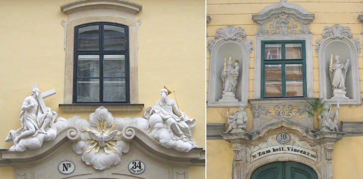 Decoration (the Holy Trinity) of Alte Backstube and on a house in Stittgasse
