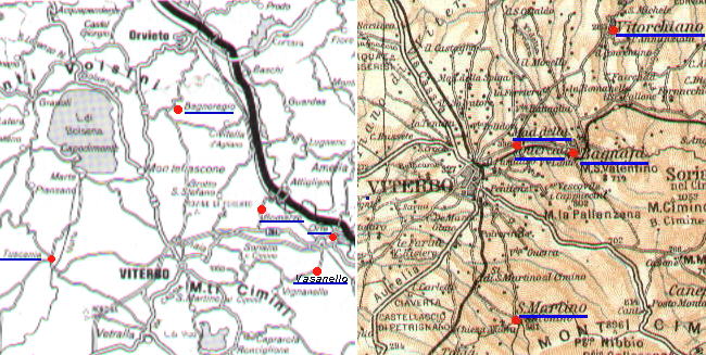 Map of the area surrounding Viterbo