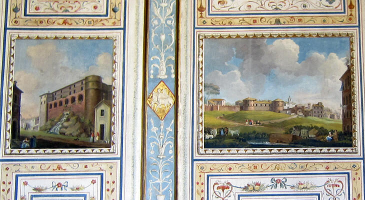 Palazzo di Monterano (left) and view of Viano (right)