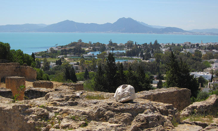 The Gulf of Tunis and the ancient harbours of Carthage seen from the acropolis of the city