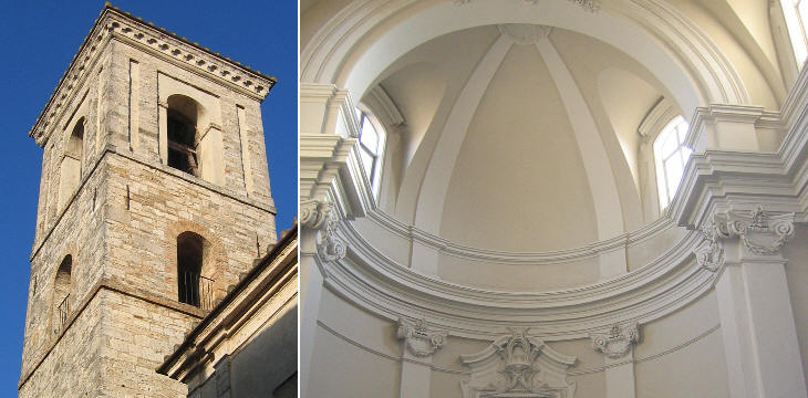 S. Cecilia: (left) bell tower; (right) interior