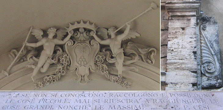 Stucco statues holding the coat of arms of the Cesi