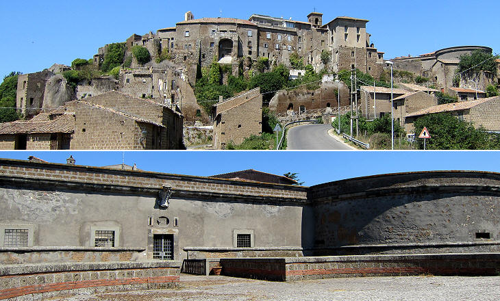 (above) View of Vejano from the south; (below) access to the fortress
