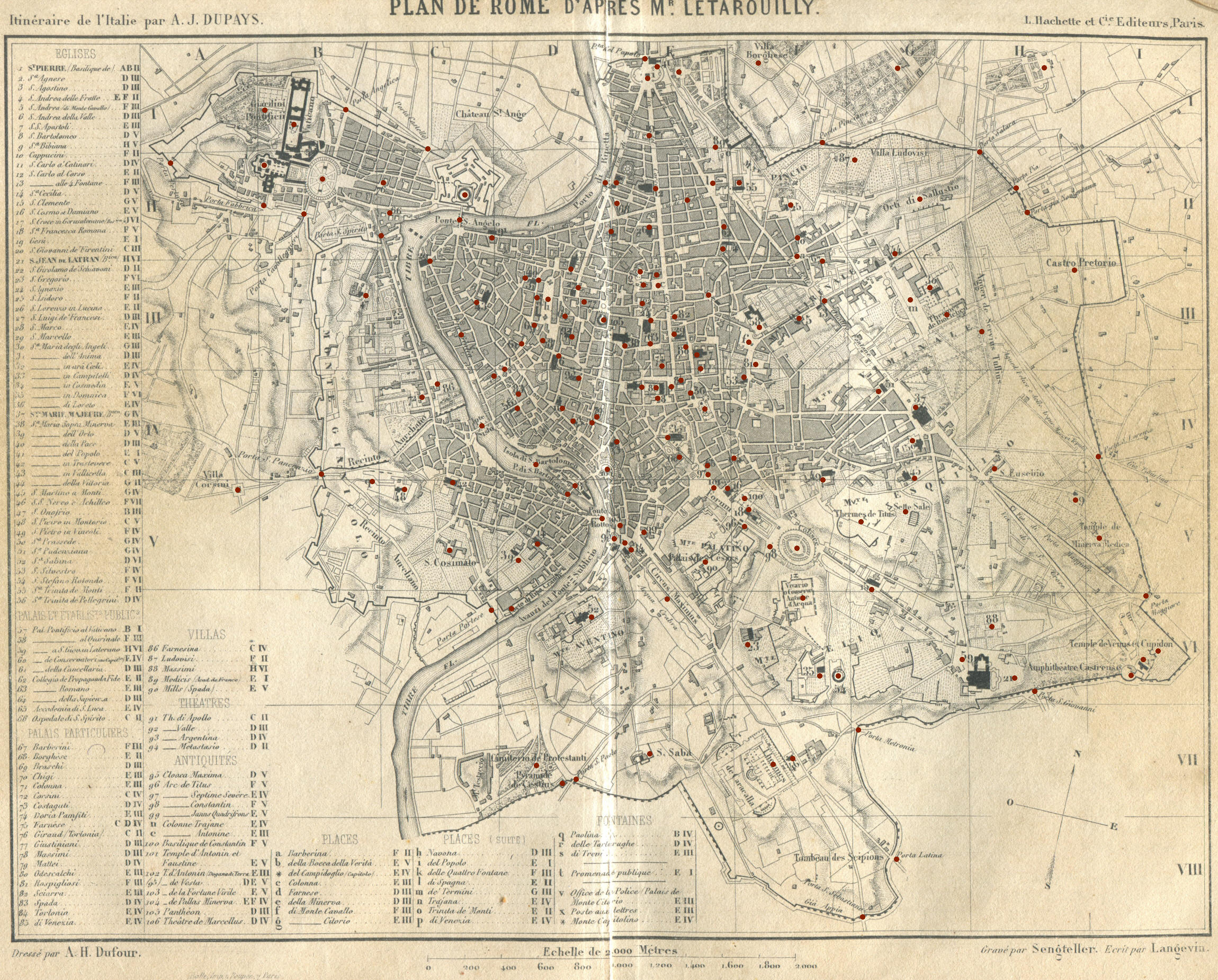 1852 Map of Rome by Paul-Marie Letarouilly