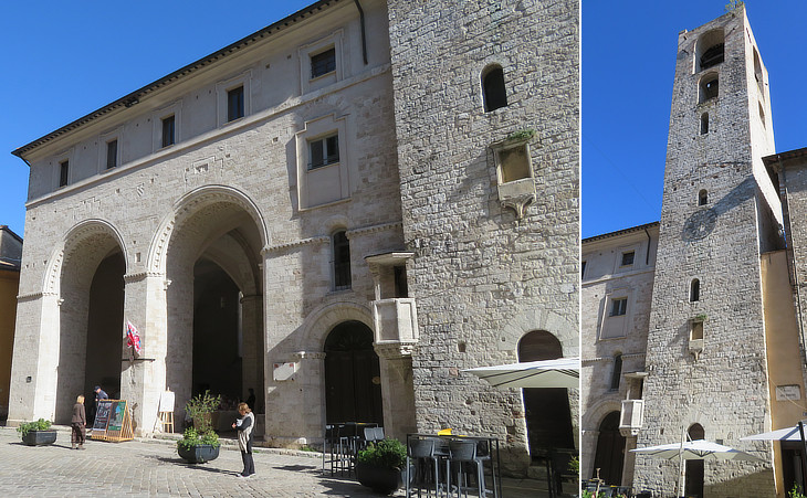 (left to right) details of Palazzo dei Priori; street near the cathedral