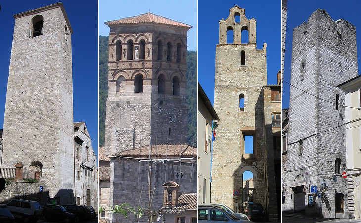 (left to right): bell towers of S. Domenico, the Cathedral, S. Bernardo; tower in Via Garibaldi