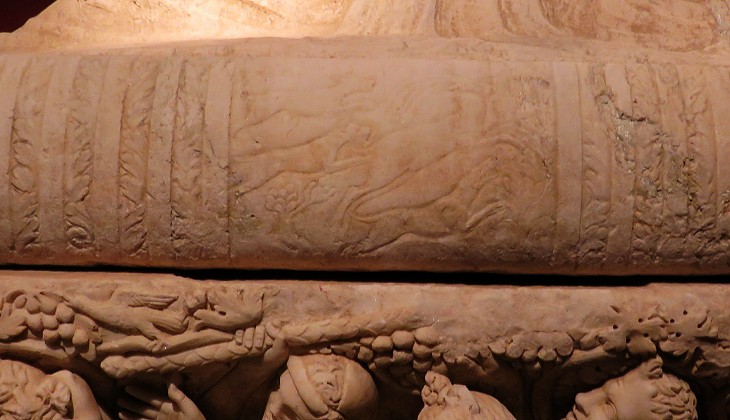 large-scale sarcophagus from Perge - embroidered cushion