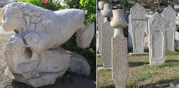 Ancient statue and Ottoman tombstones
