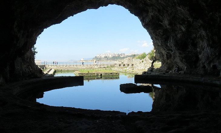 View from the grotto showing the round and the rectangular pools