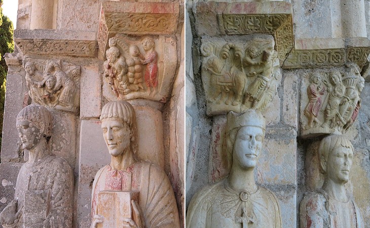 Saint-Just-de-Valcabrère: details of the portal and bell tower