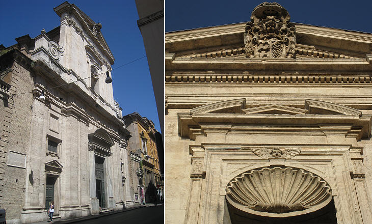 (left) Façade; (right) detail with the coat of arms of Cardinal Antonio Maria Salviati